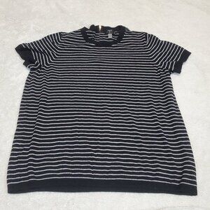 Tahari Black Gray Striped Crewneck Casual‎ Short Sleeve Plus Size Top Women 1X